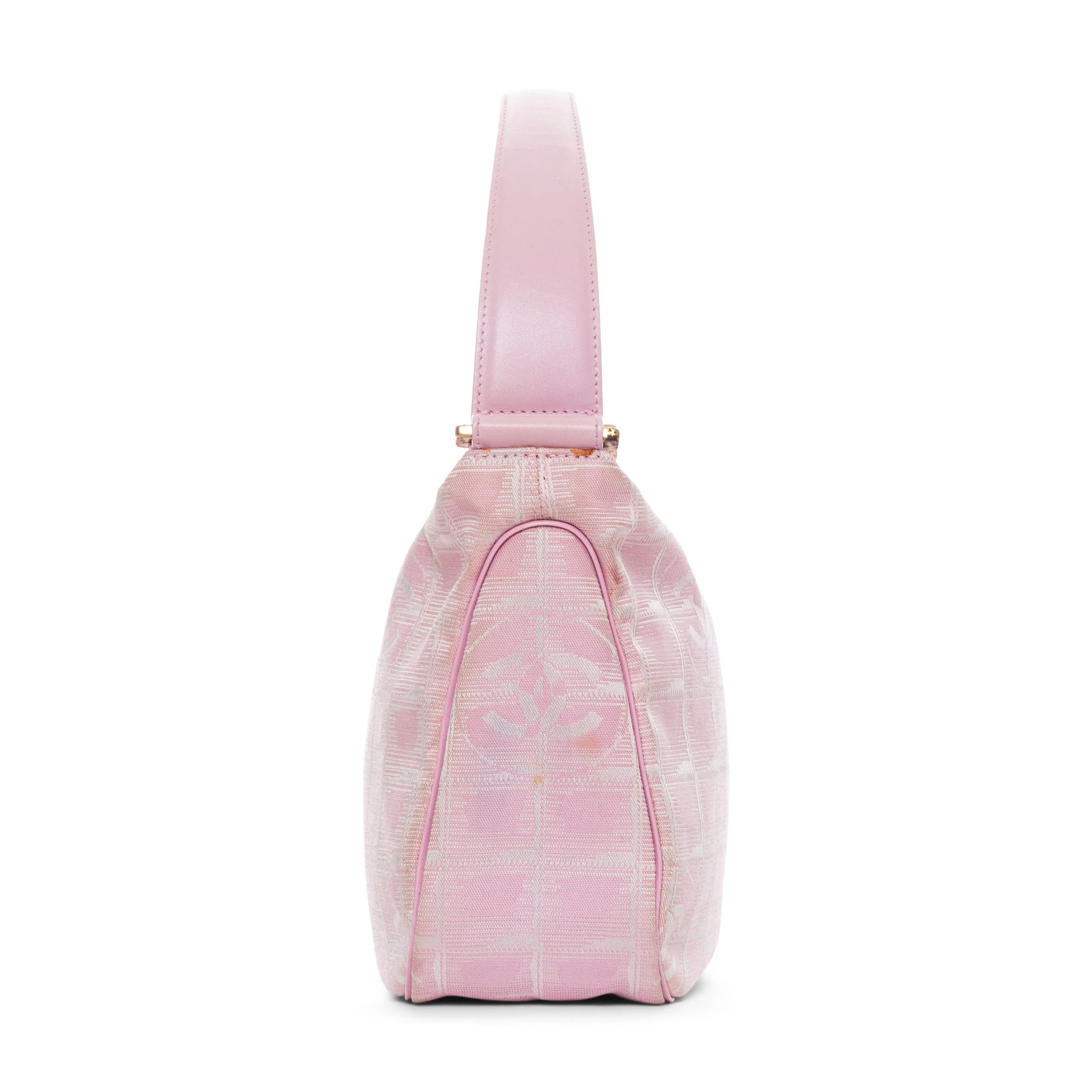 2000s Travel Line Pink Nylon Jacquard CC Shoulder Bag