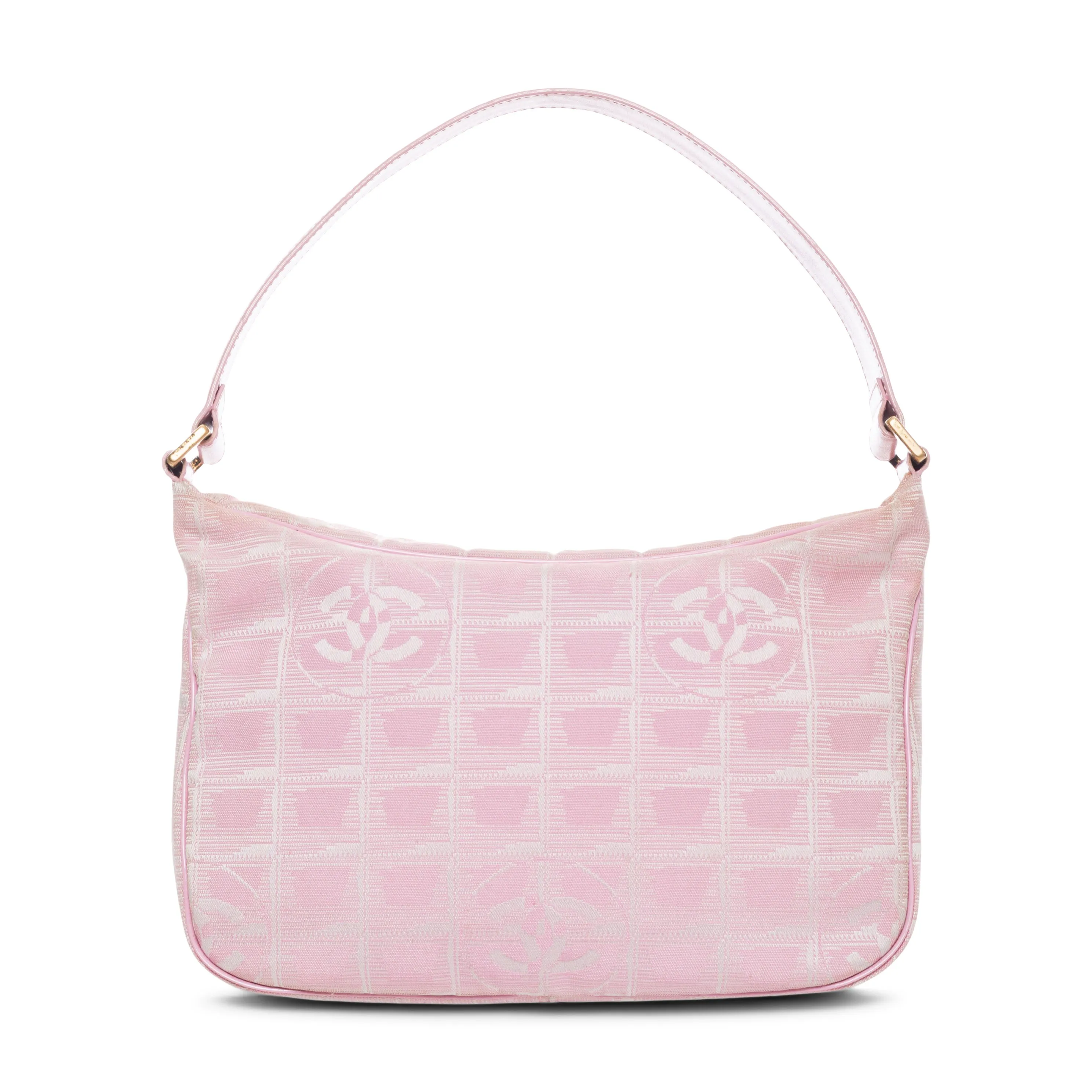 2000s Travel Line Pink Nylon Jacquard CC Shoulder Bag