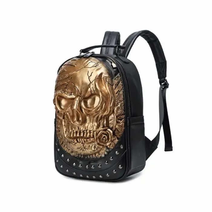 3D Embossed Skull with Rose PU Leather Backpack