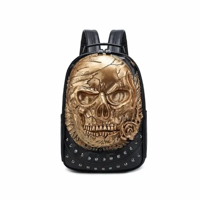 3D Embossed Skull with Rose PU Leather Backpack