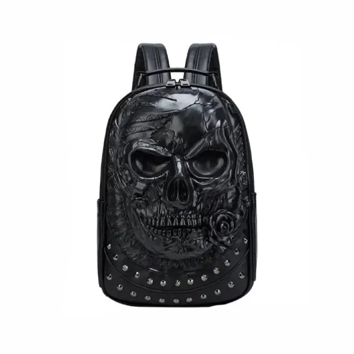 3D Embossed Skull with Rose PU Leather Backpack