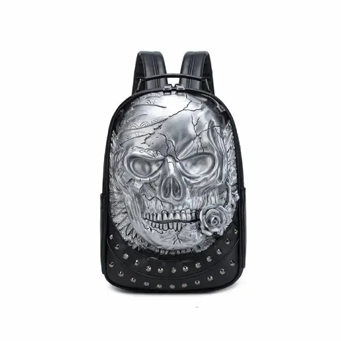 3D Embossed Skull with Rose PU Leather Backpack