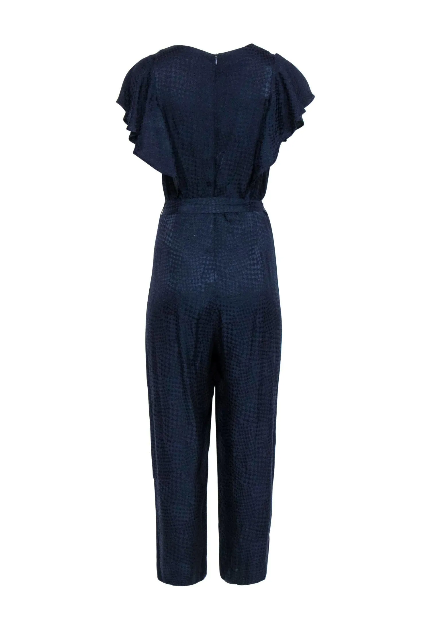 ABS Collections - Navy Houndstooth Textured Wide Leg Jumpsuit Sz 6