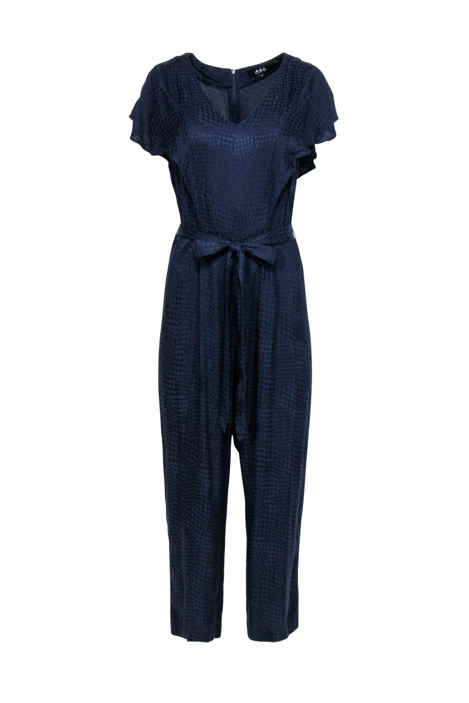 ABS Collections - Navy Houndstooth Textured Wide Leg Jumpsuit Sz 6