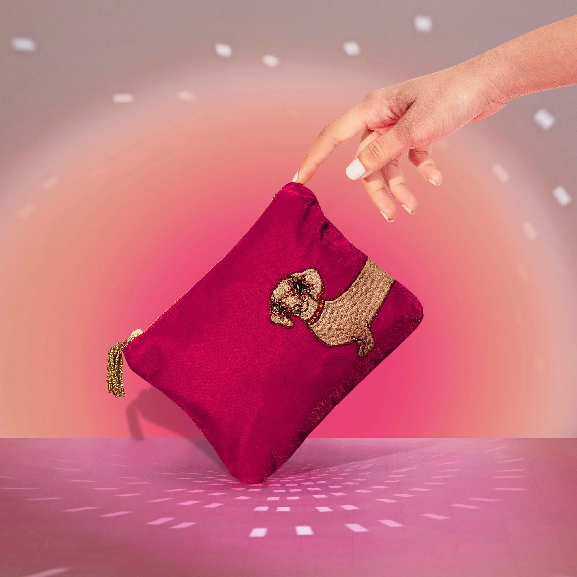 Accessorize London Women's Fuchsia Dazzle Sausage Dog Pouch