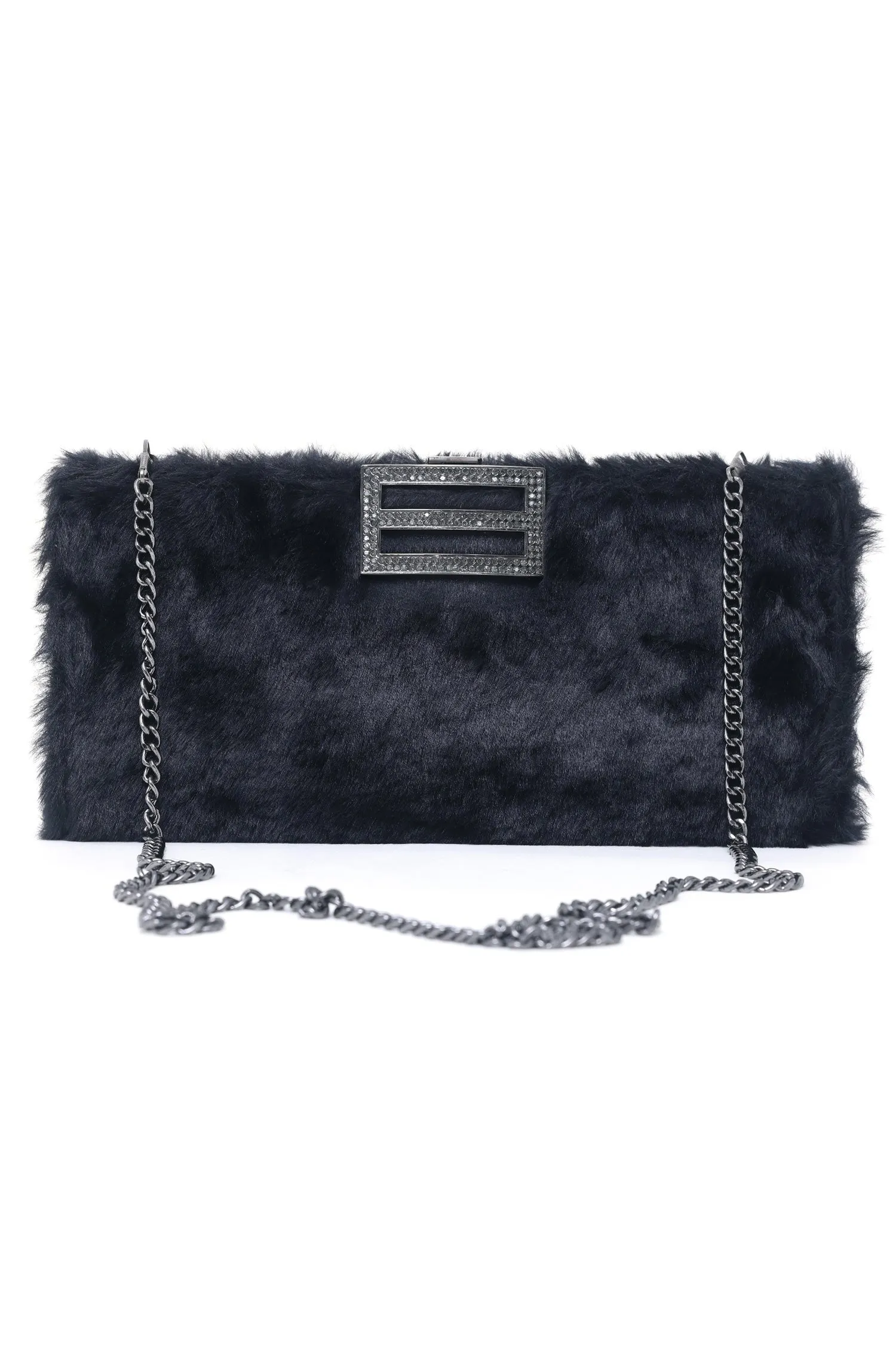 ALMAS FUR CLUTCH-BLACK