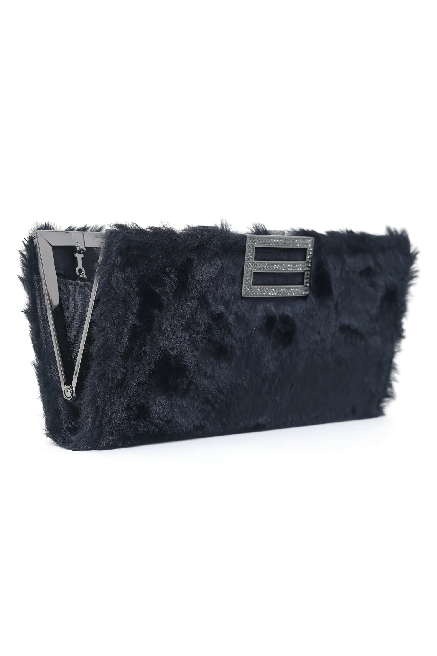 ALMAS FUR CLUTCH-BLACK