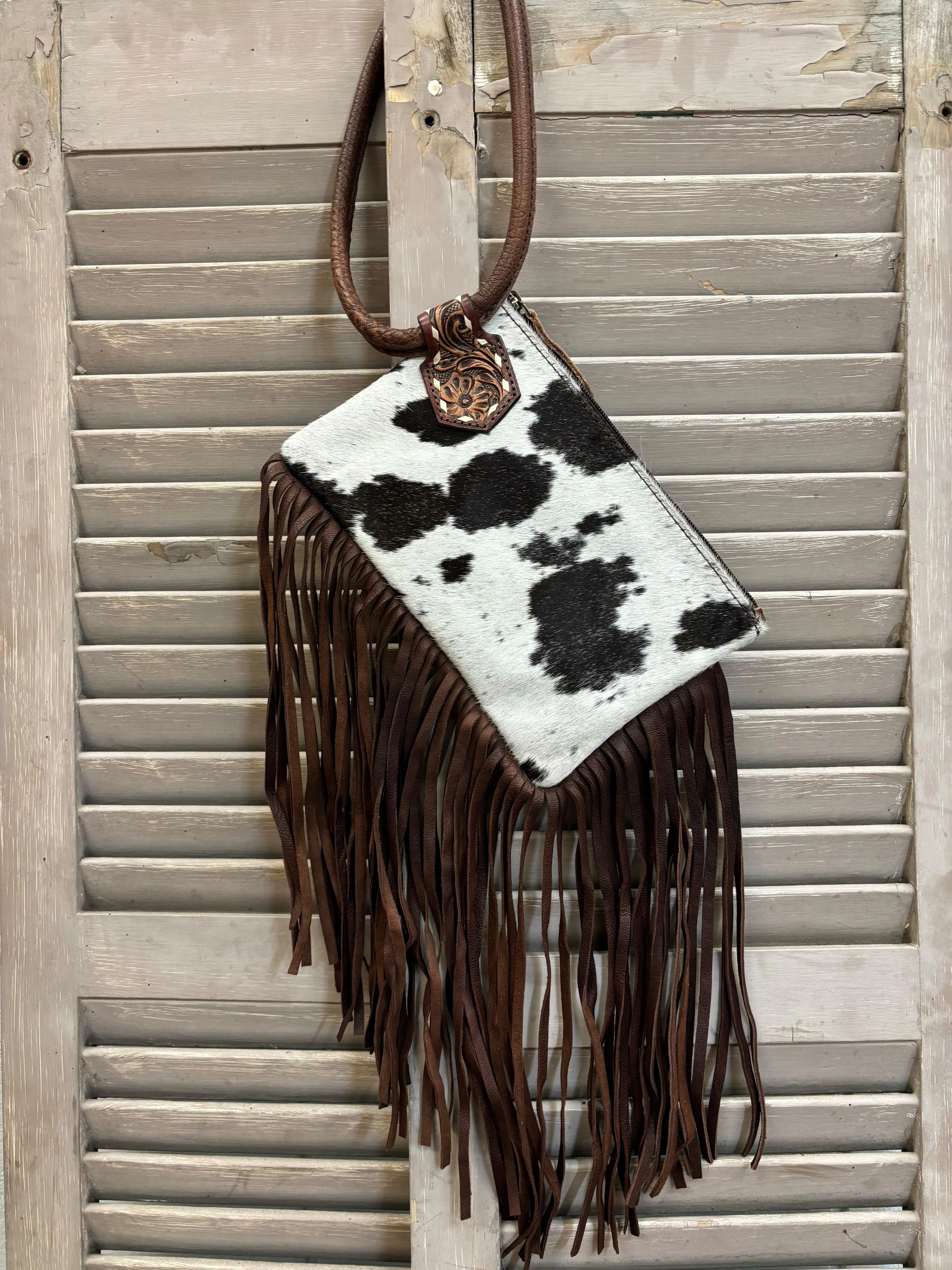 American Darling Hair On Cowhide Fringe Circle Strap Purse ADBG1155