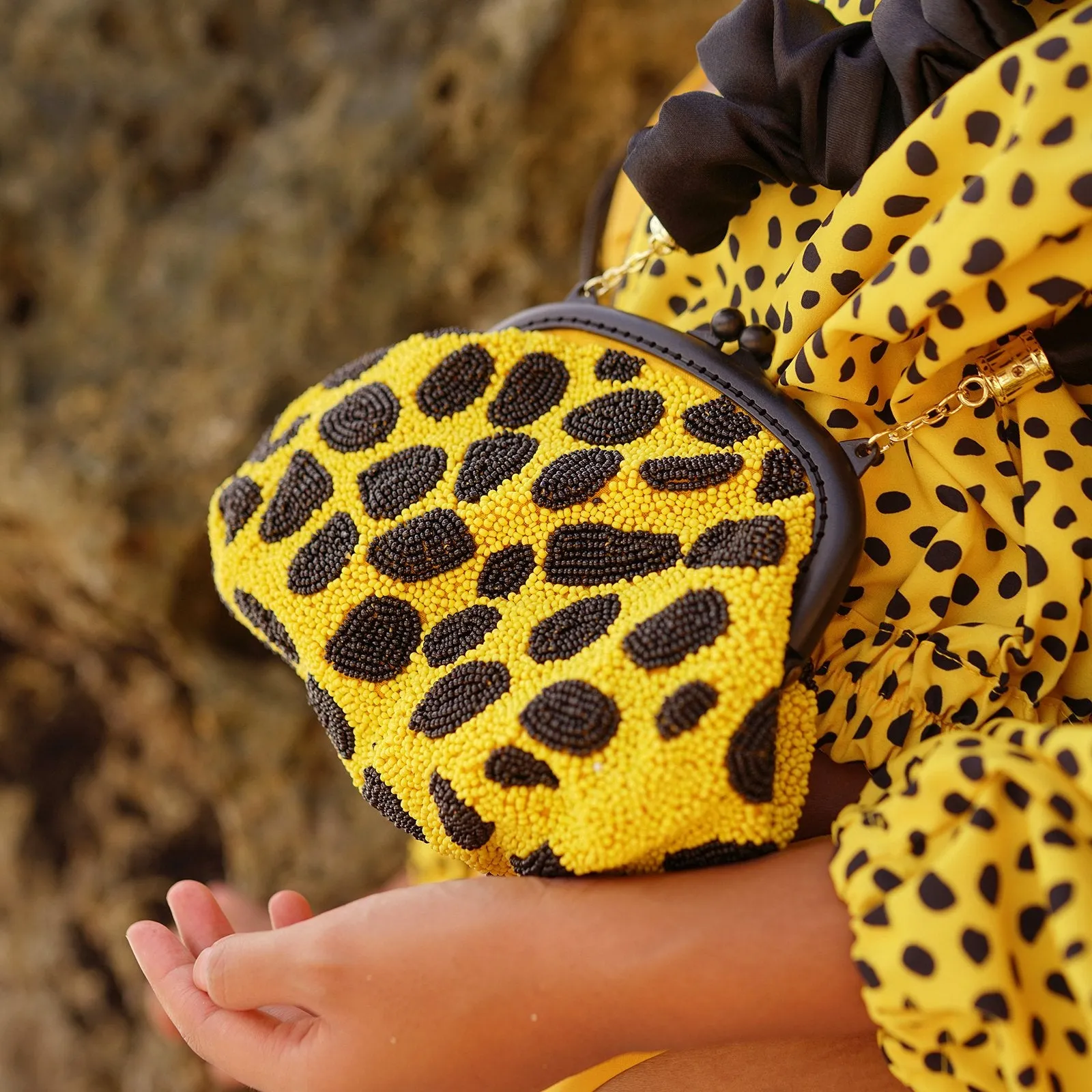 ARNOLDI VENOM Hand-Beaded Clutch, in Black & Yellow