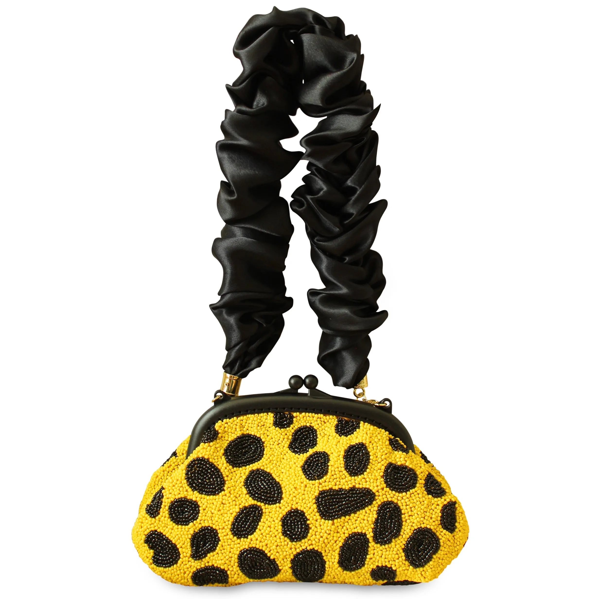 ARNOLDI VENOM Hand-Beaded Clutch, in Black & Yellow