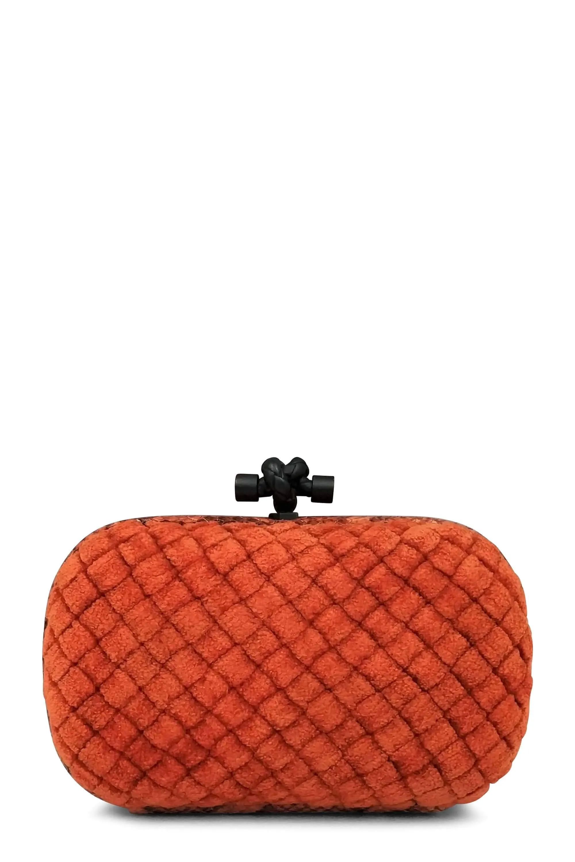 Ayers-Trimmed  Intrecciato Velvet Knot Clutch Orange