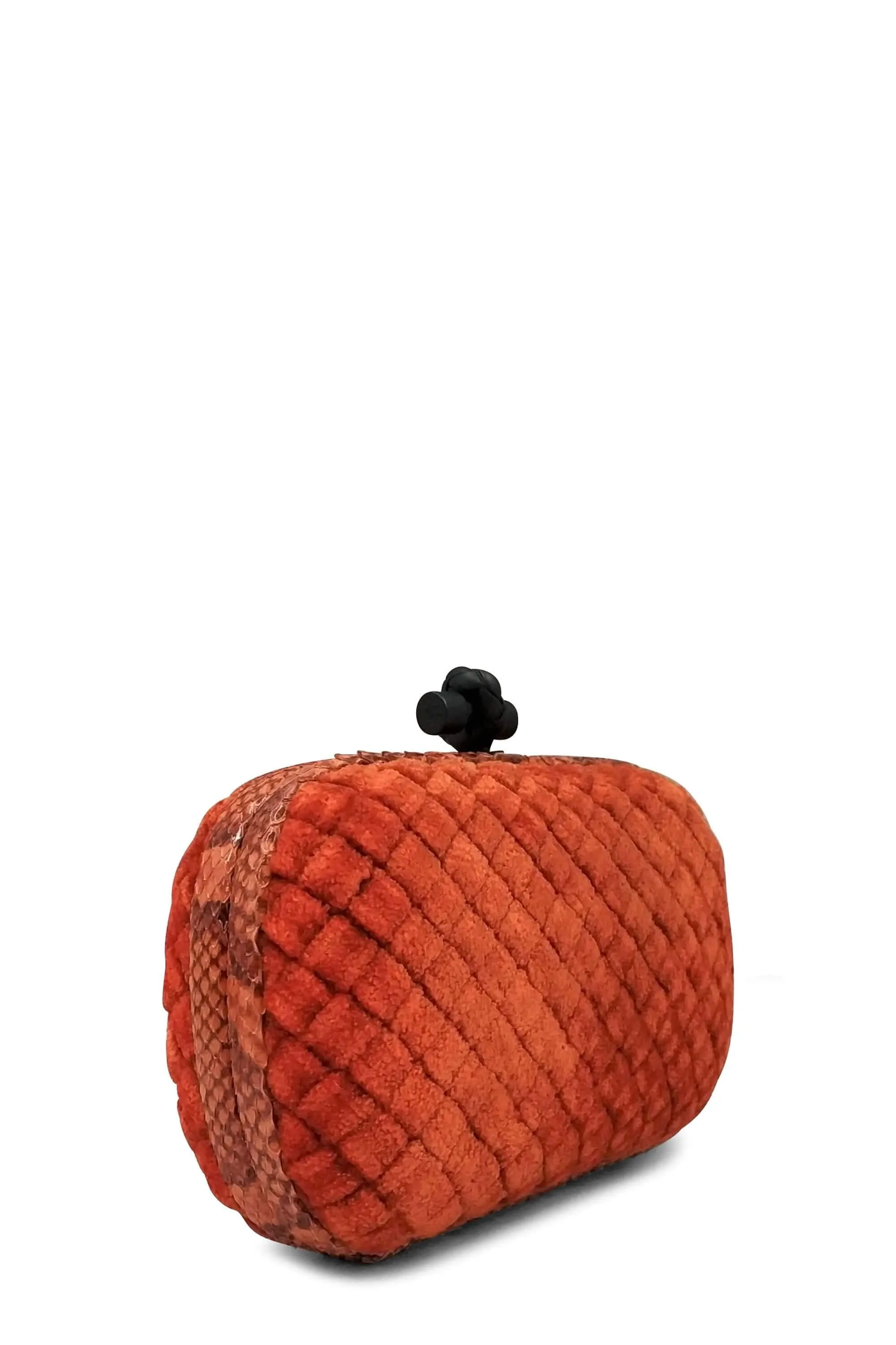 Ayers-Trimmed  Intrecciato Velvet Knot Clutch Orange