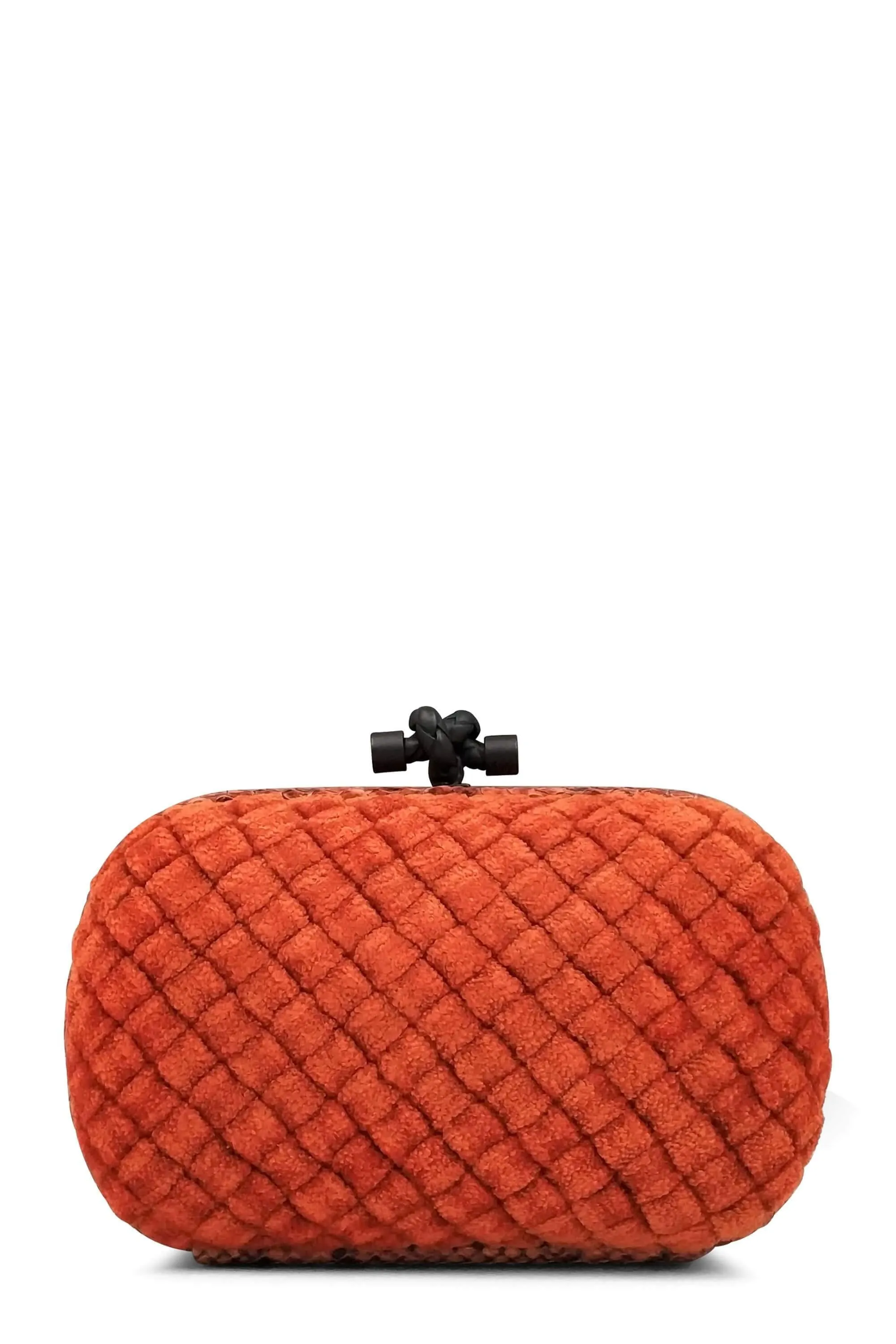 Ayers-Trimmed  Intrecciato Velvet Knot Clutch Orange