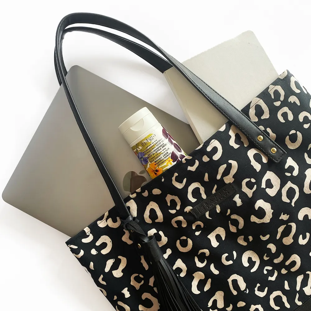 Batik Tote Bag (Canvas base) - Black Leopard