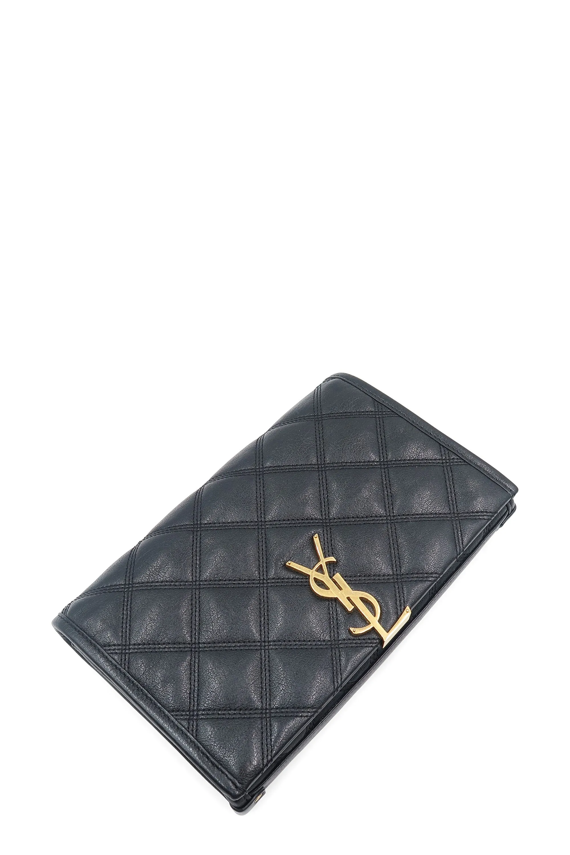 Becky Diamond-Quilted Chain Wallet Black