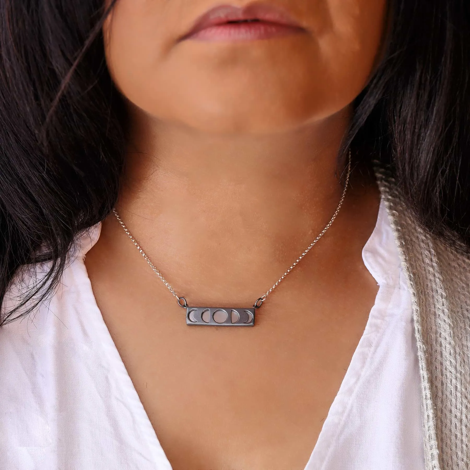 Bella Luna - Moon Phases Silver Bar Necklace