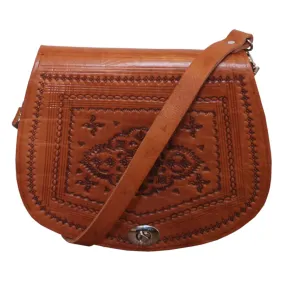 Berber Leather Embossed Leather Saddle Bag - Tan