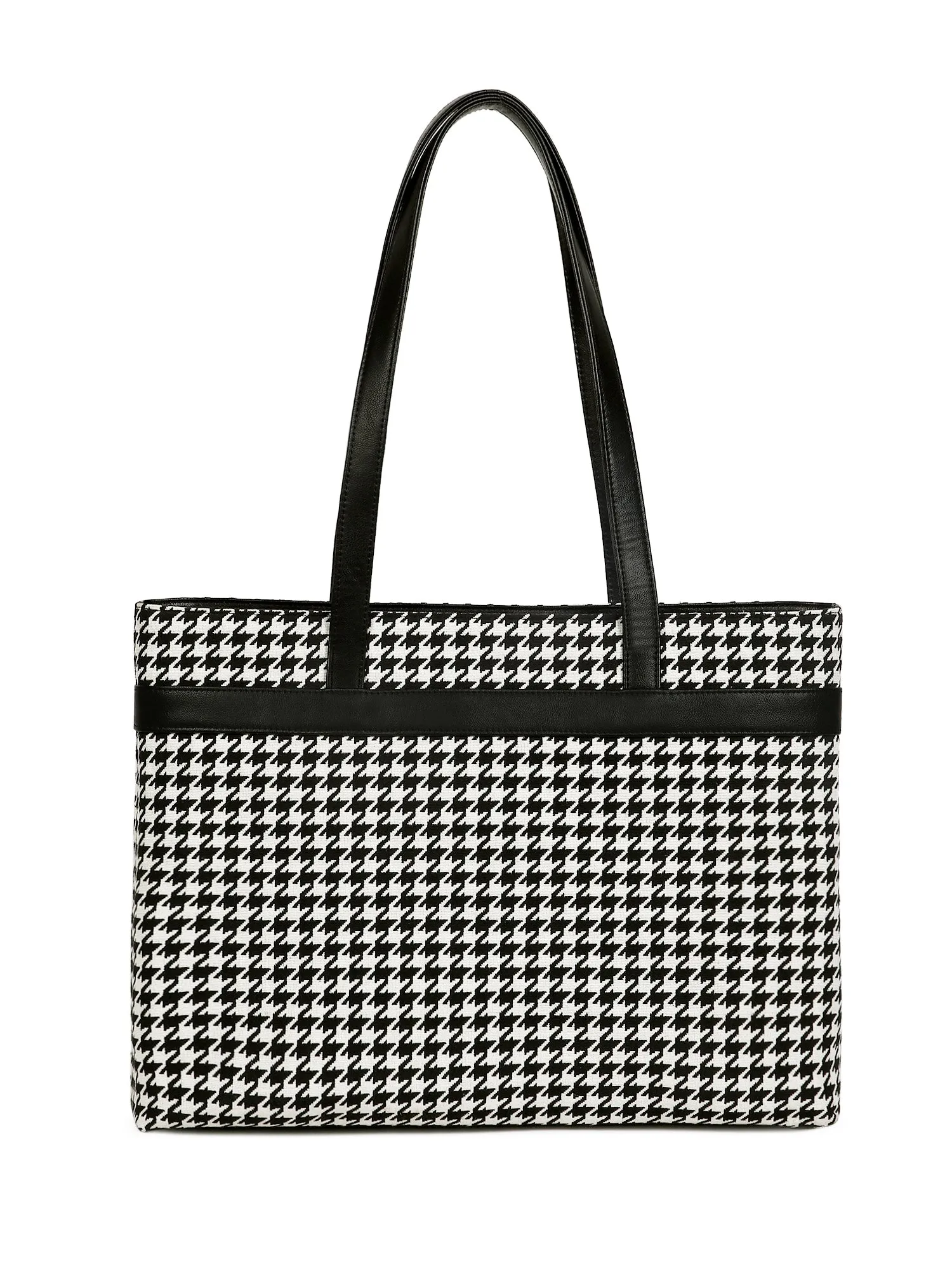 Berrylush Women Black & White Geometric Printed Polyester Zipper-Up Regular Laptop Bag