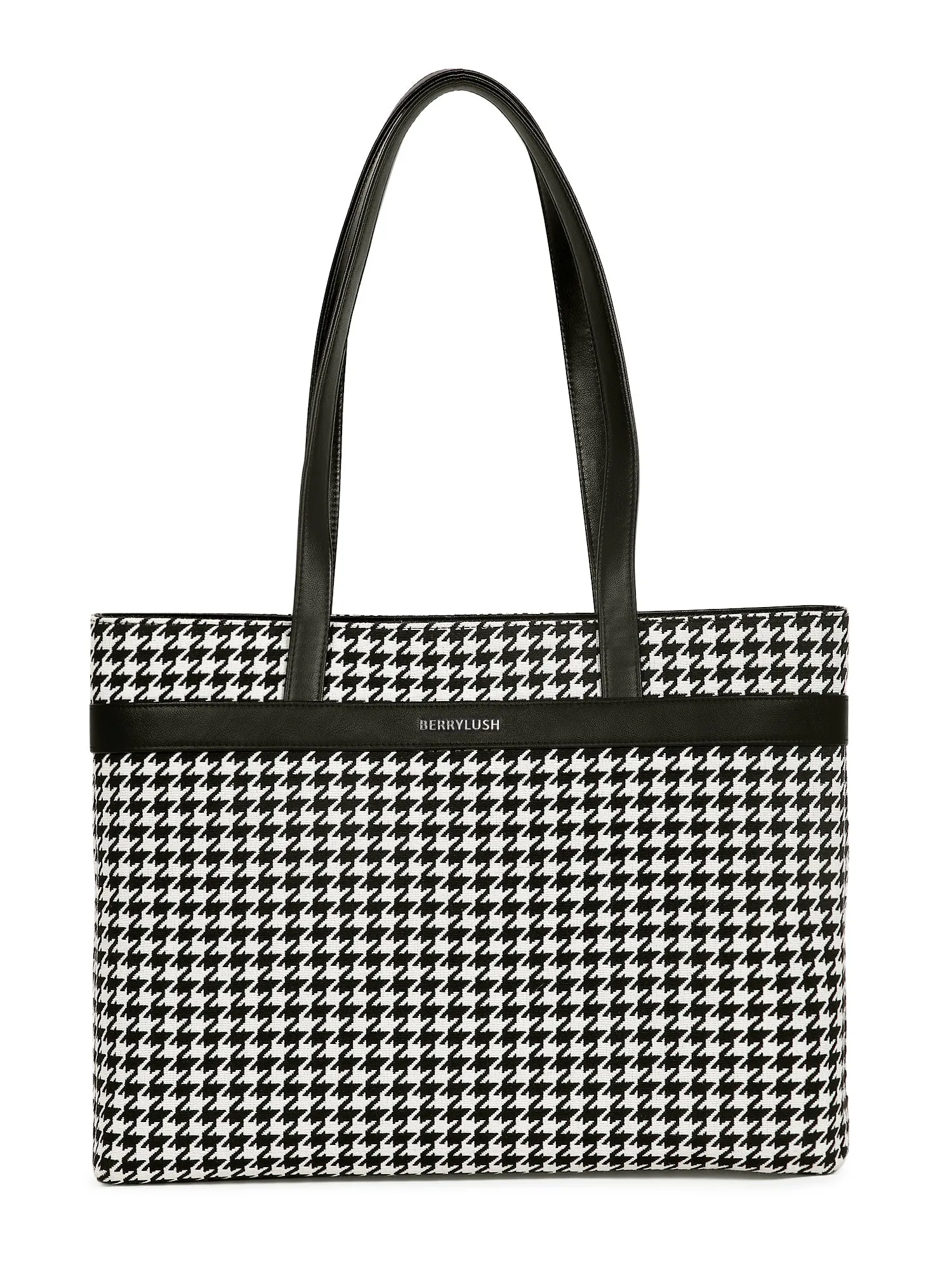 Berrylush Women Black & White Geometric Printed Polyester Zipper-Up Regular Laptop Bag