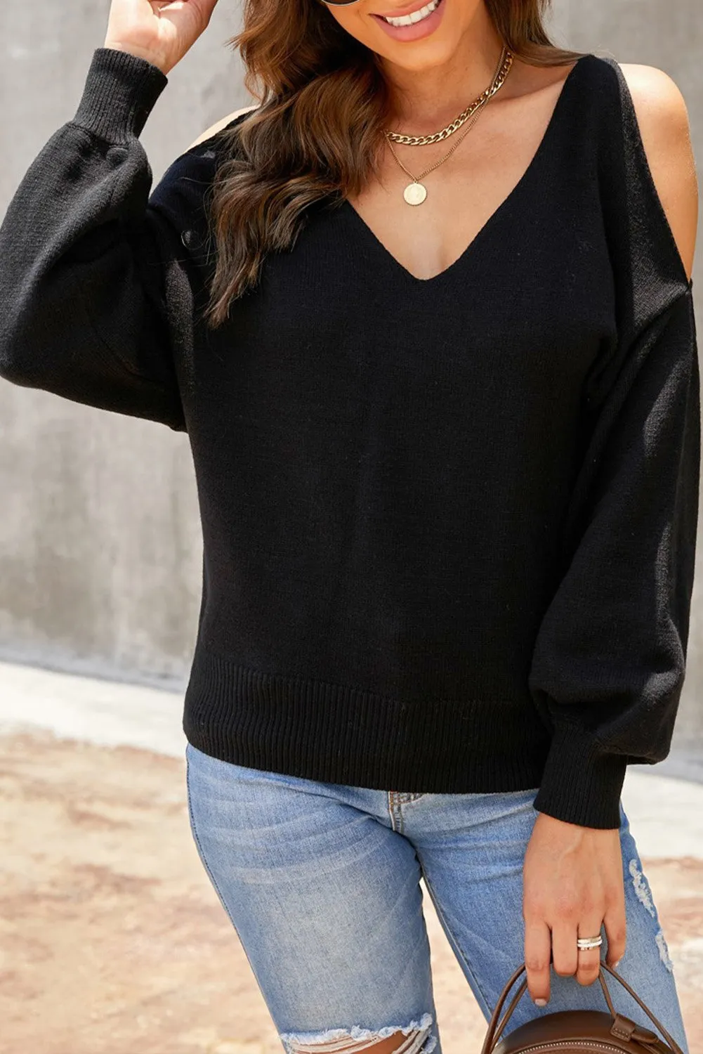 Black Cold Shoulder Sweater