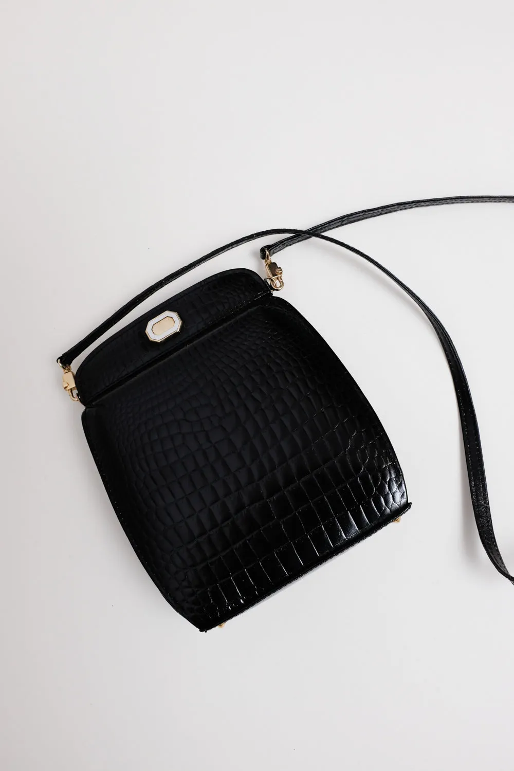 BLACK CROCO LEATHER VINTAGE BAG