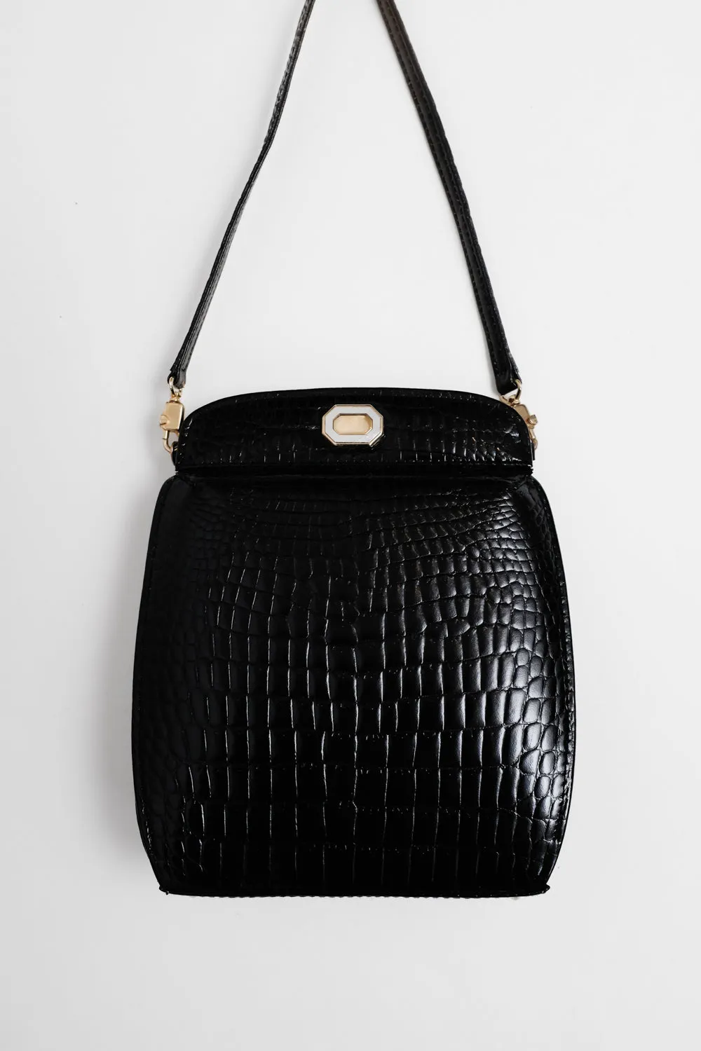 BLACK CROCO LEATHER VINTAGE BAG