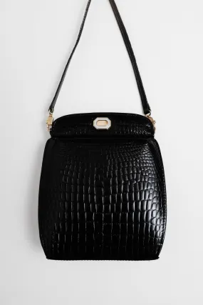 BLACK CROCO LEATHER VINTAGE BAG