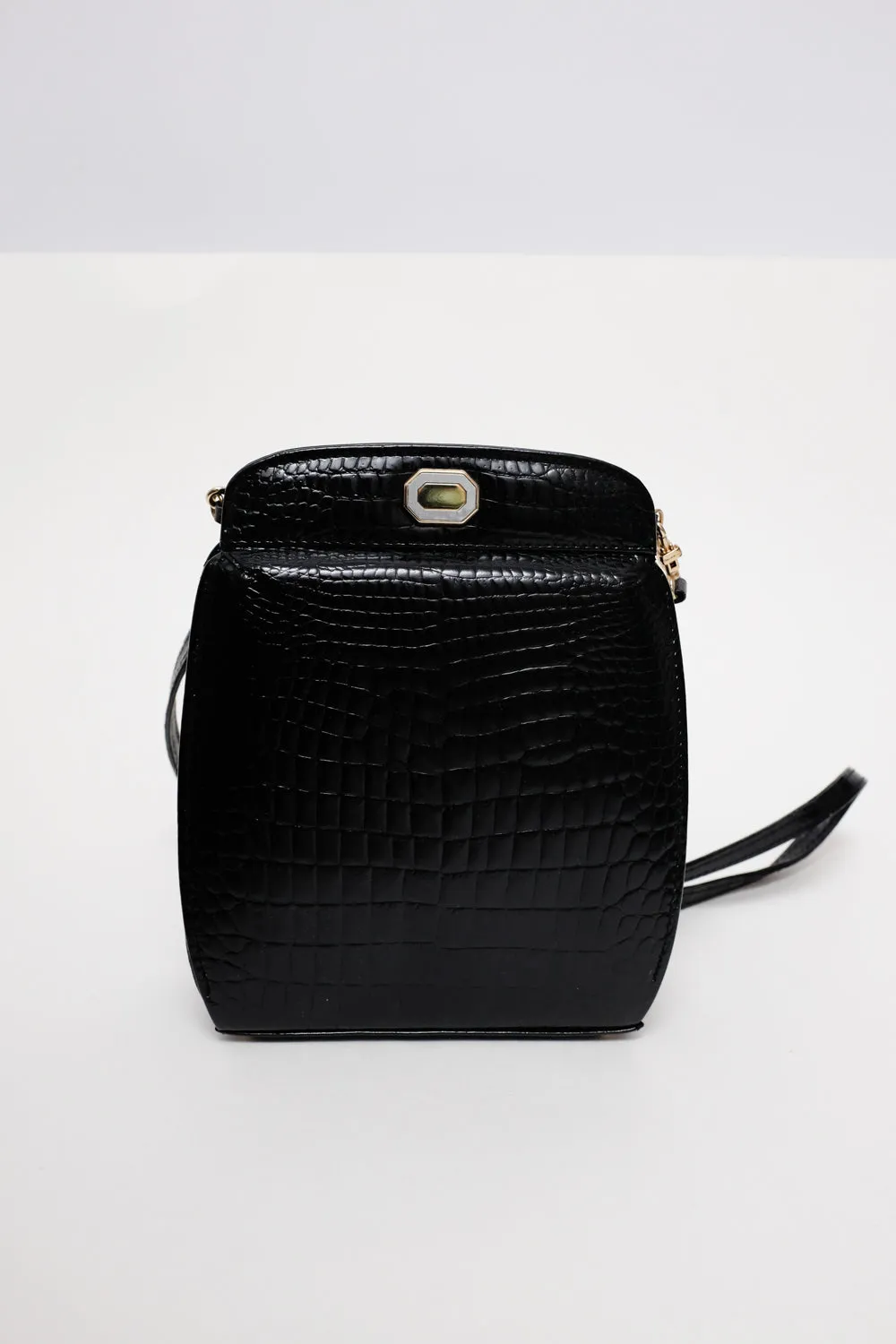 BLACK CROCO LEATHER VINTAGE BAG