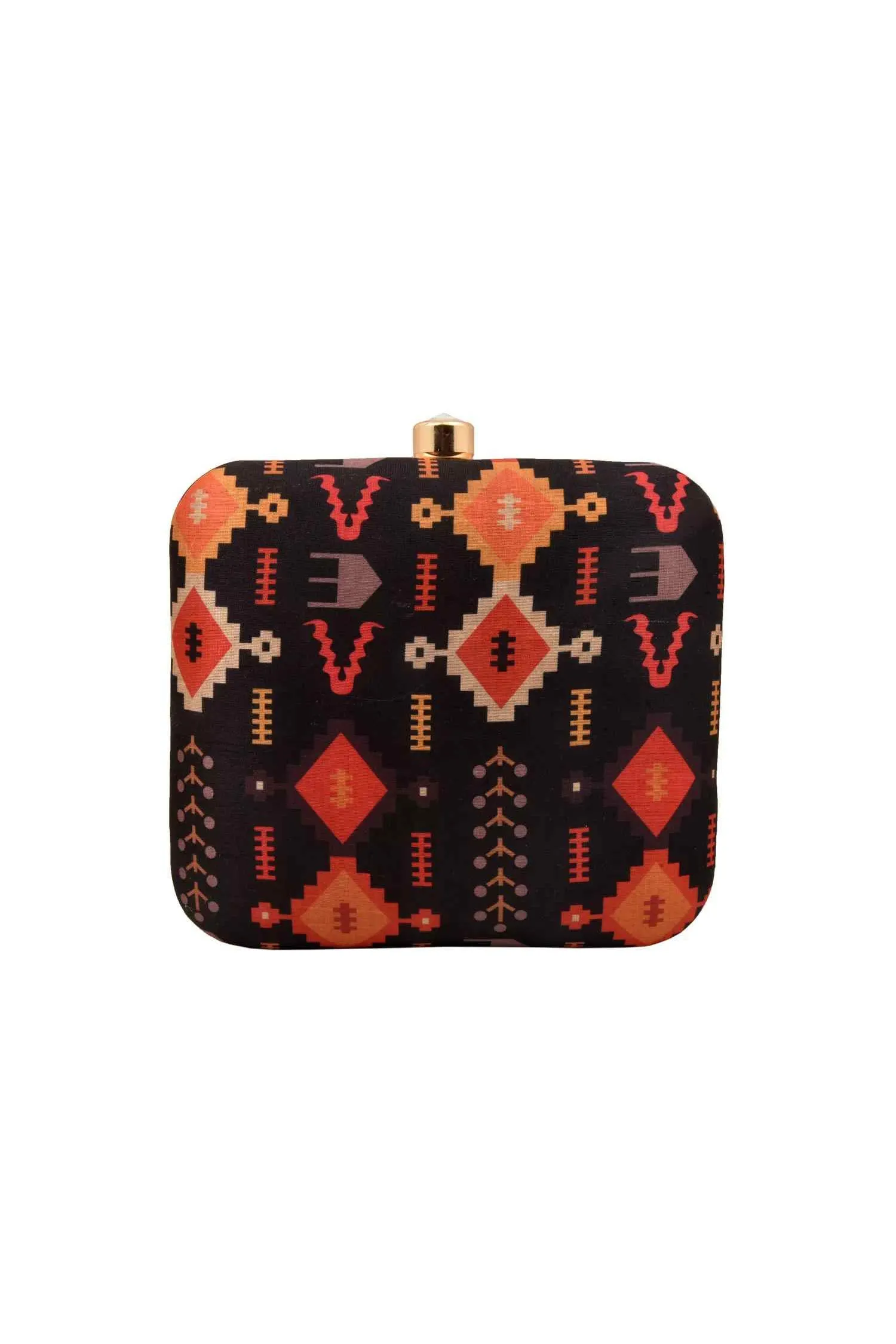 Black Ikat Print Silk Clutch