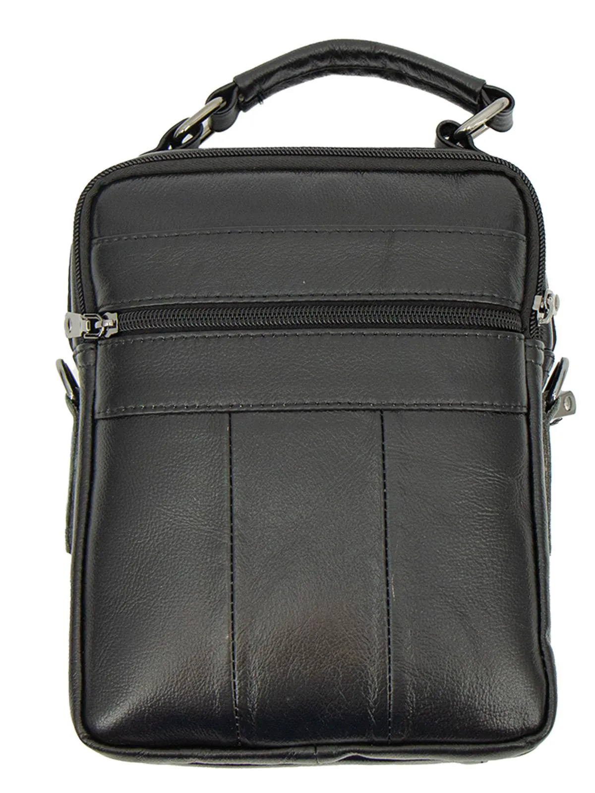 Black Leather Men's Multi Pocket Crossbody Bag