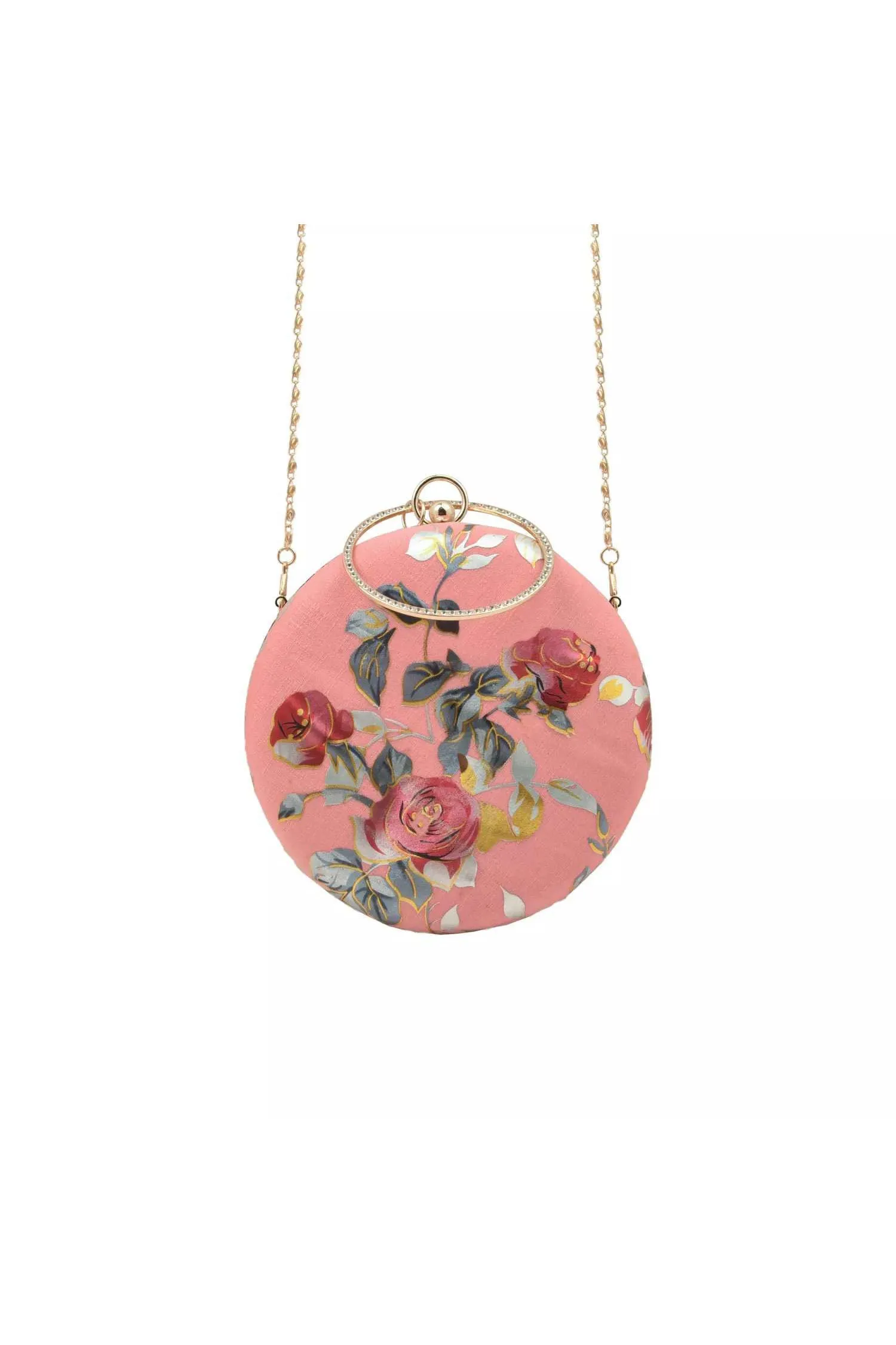 Bubblegum Pink Floral Foil Print Circular Clutch