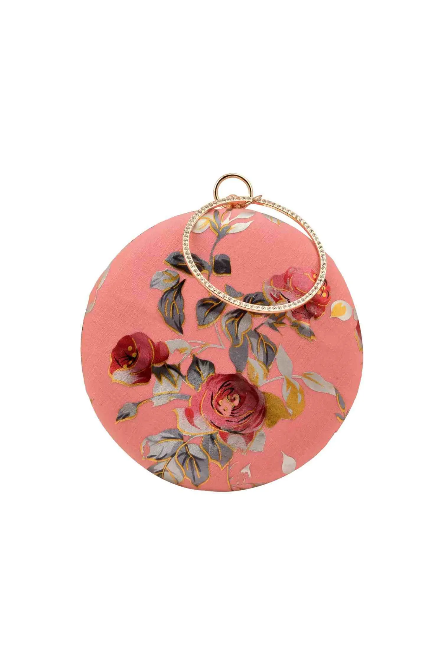 Bubblegum Pink Floral Foil Print Circular Clutch