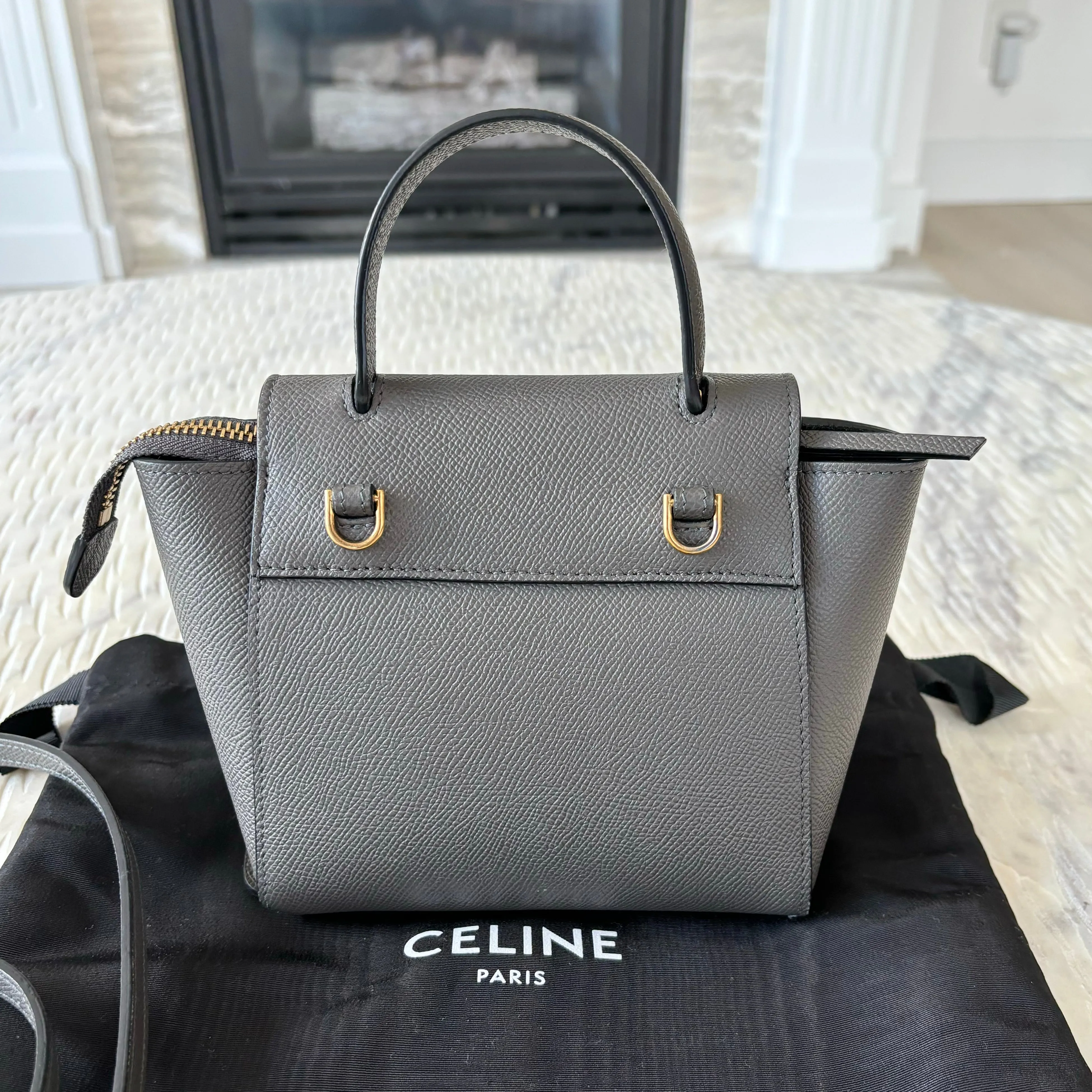 Celine Pico Belt Bag Grey Grained Calfskin