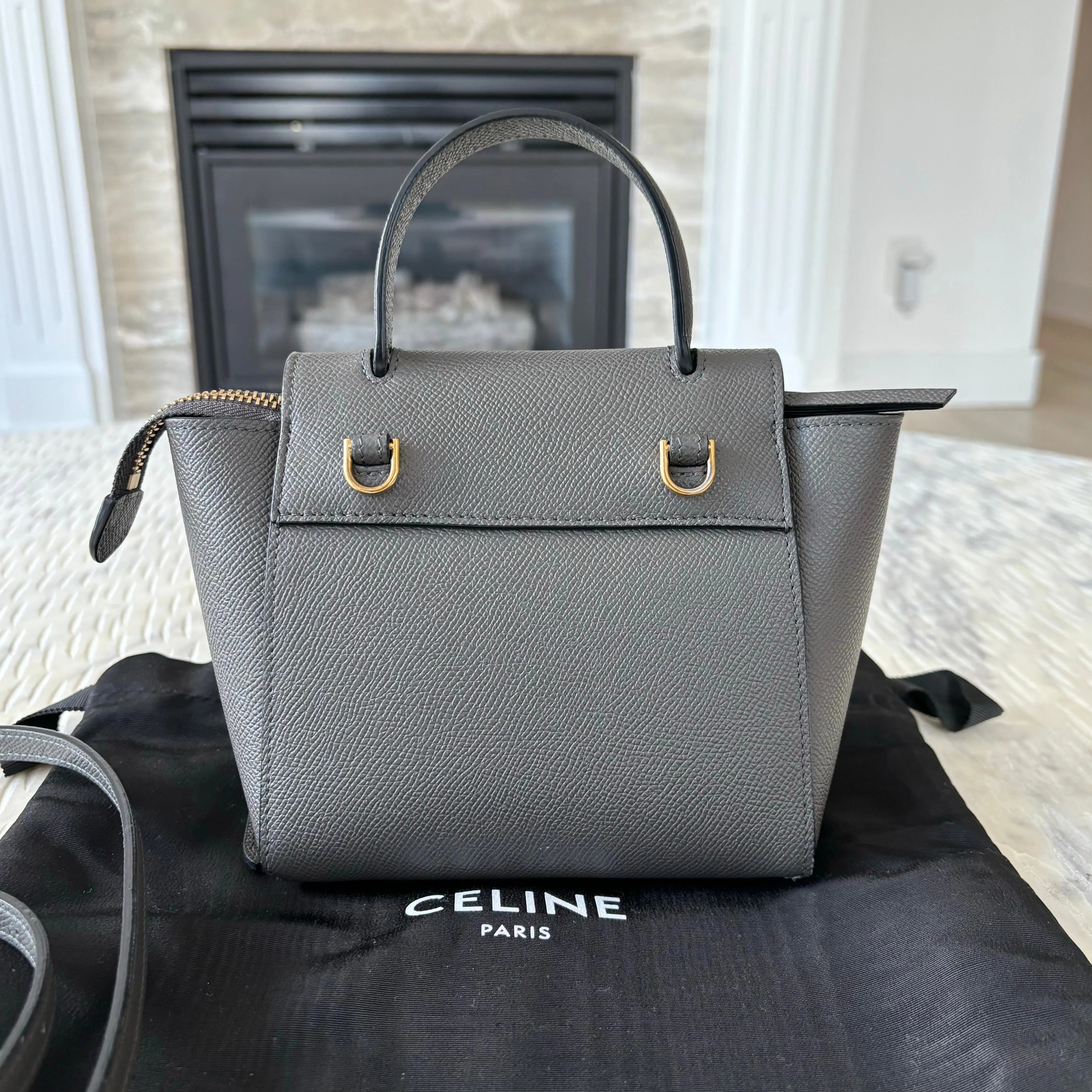 Celine Pico Belt Bag Grey Grained Calfskin