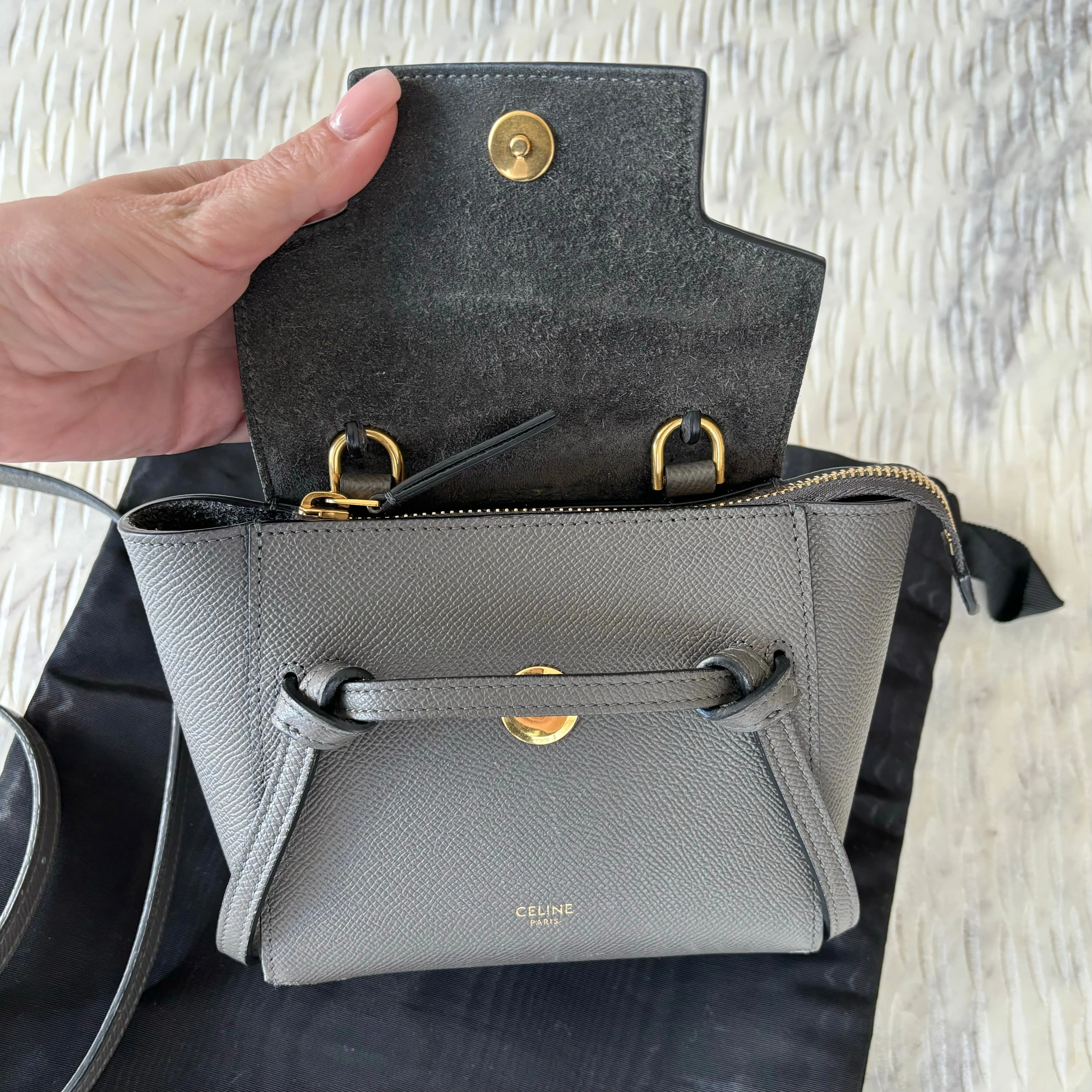 Celine Pico Belt Bag Grey Grained Calfskin