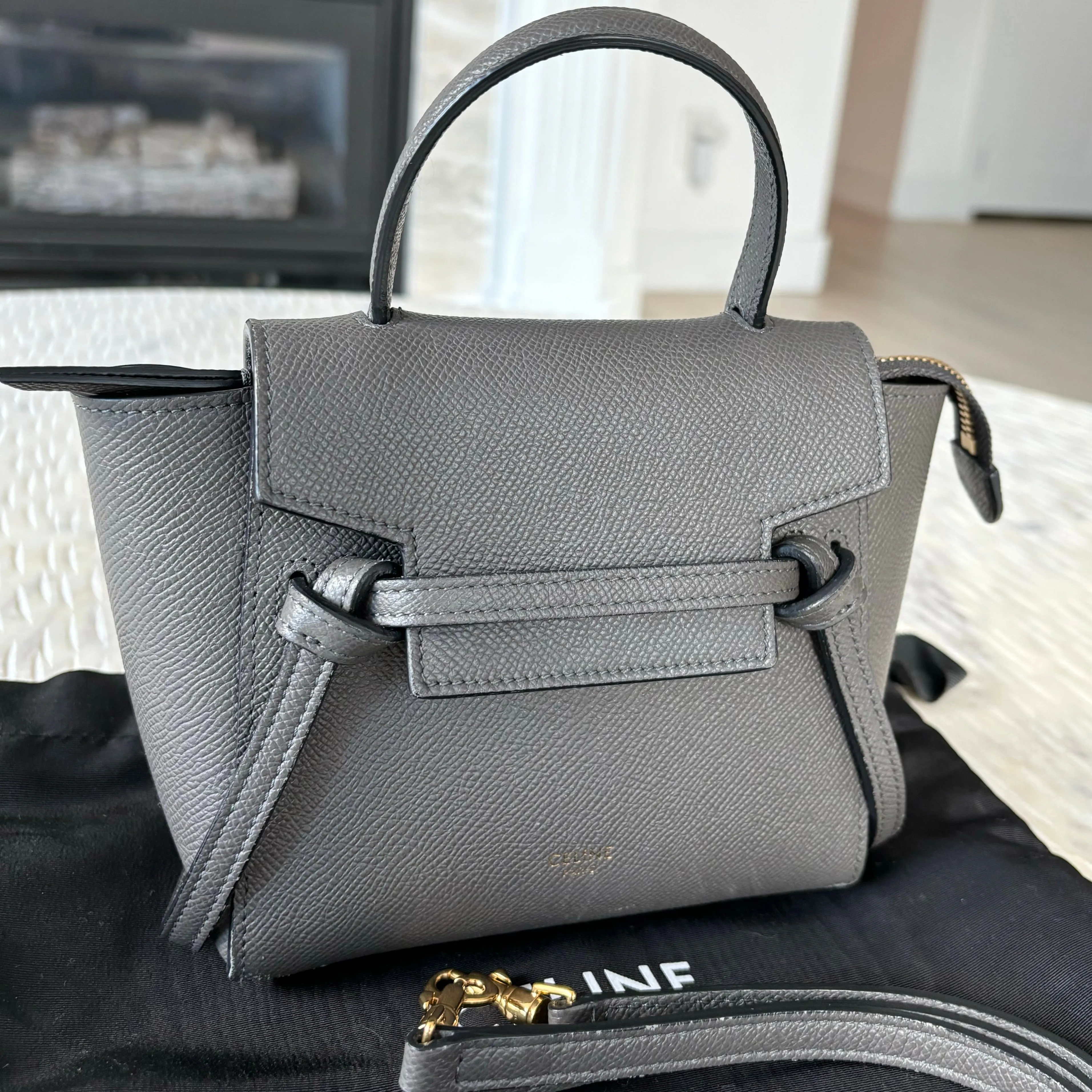 Celine Pico Belt Bag Grey Grained Calfskin