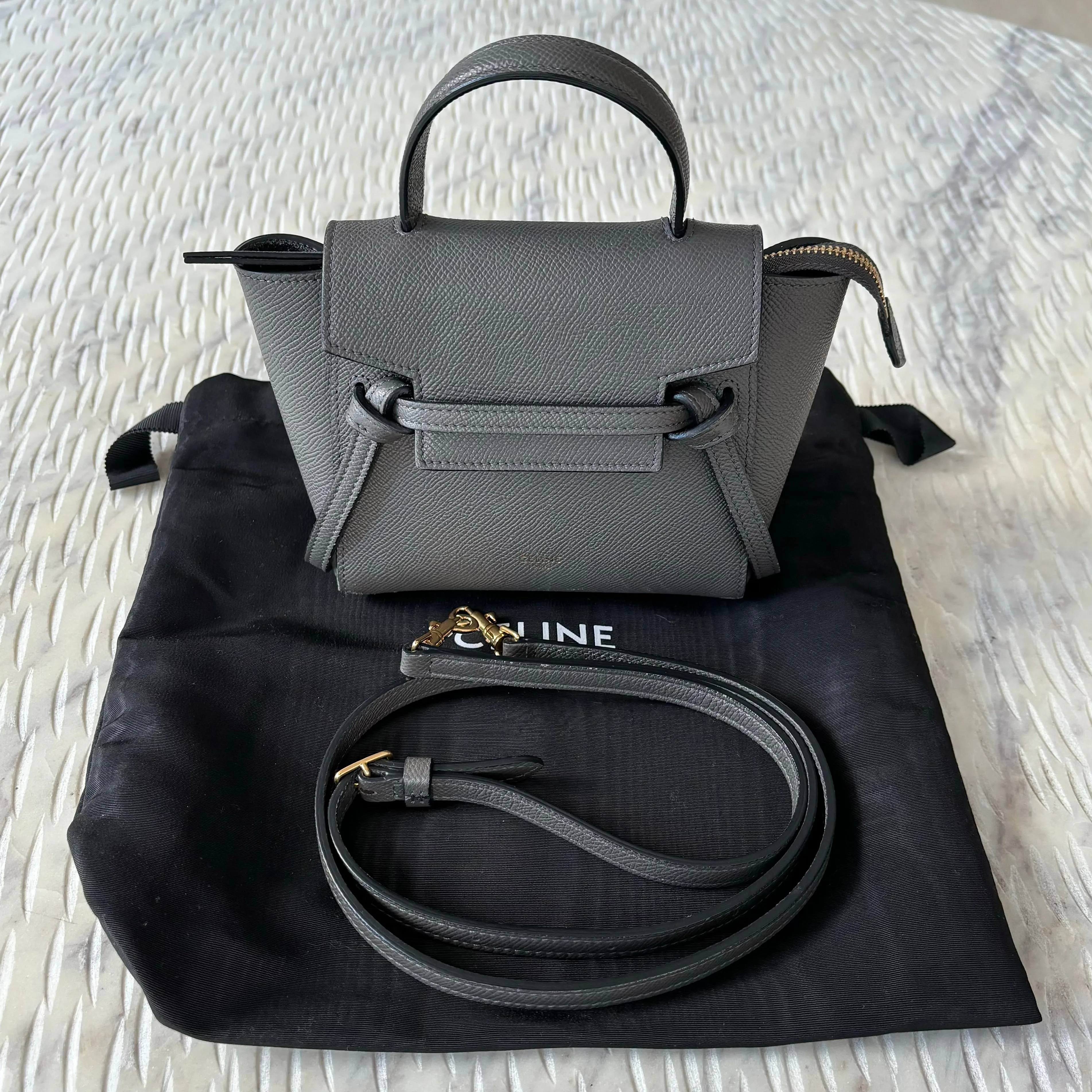 Celine Pico Belt Bag Grey Grained Calfskin