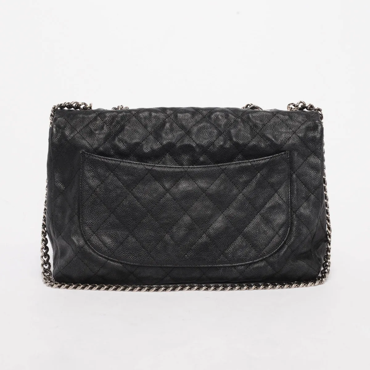 Chanel Black Caviar Bijoux Chain Jumbo Single Flap Bag