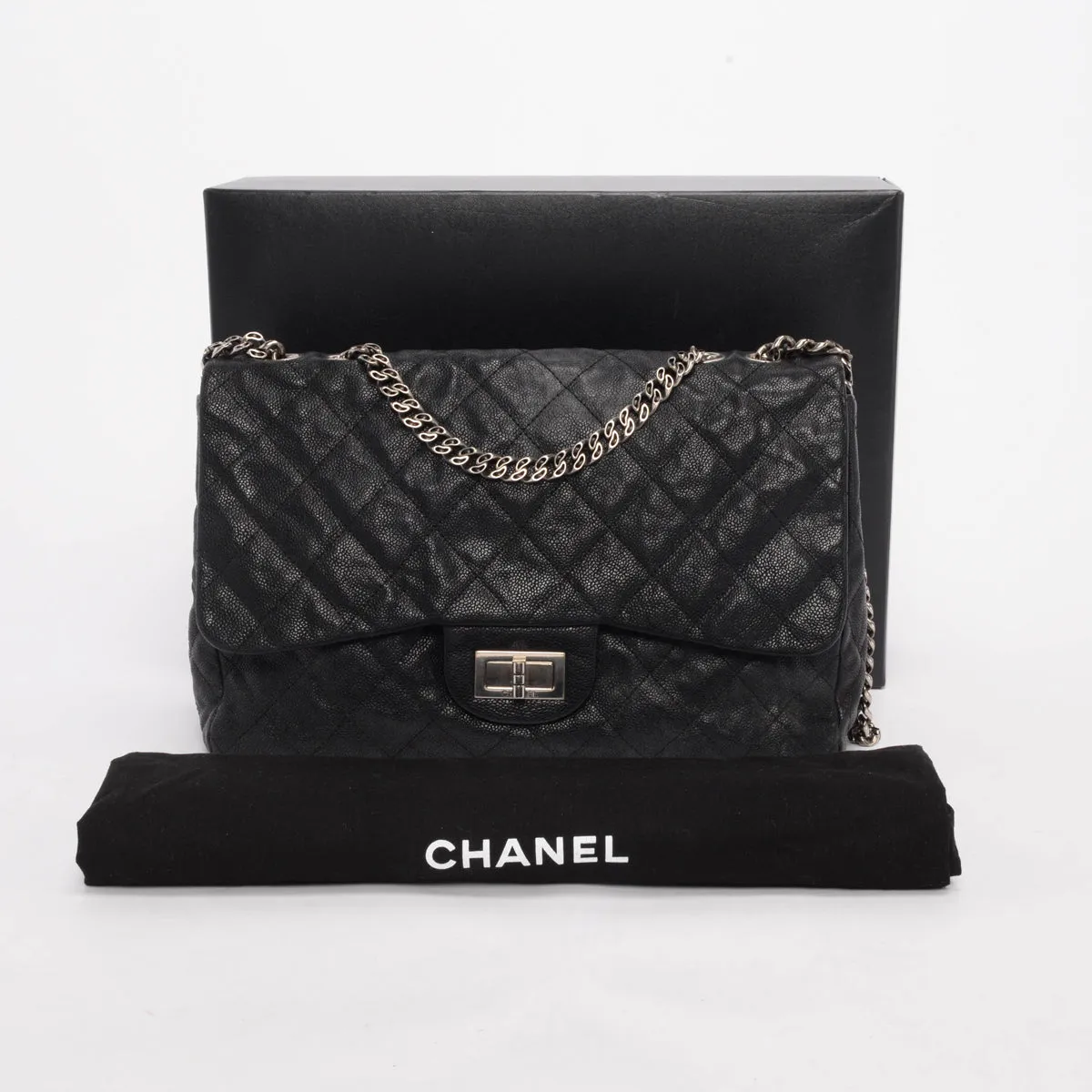 Chanel Black Caviar Bijoux Chain Jumbo Single Flap Bag