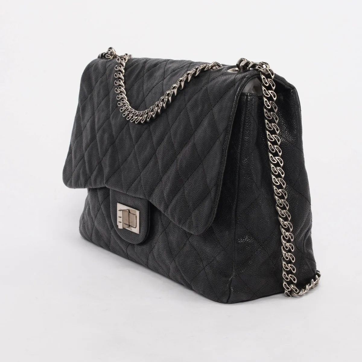 Chanel Black Caviar Bijoux Chain Jumbo Single Flap Bag