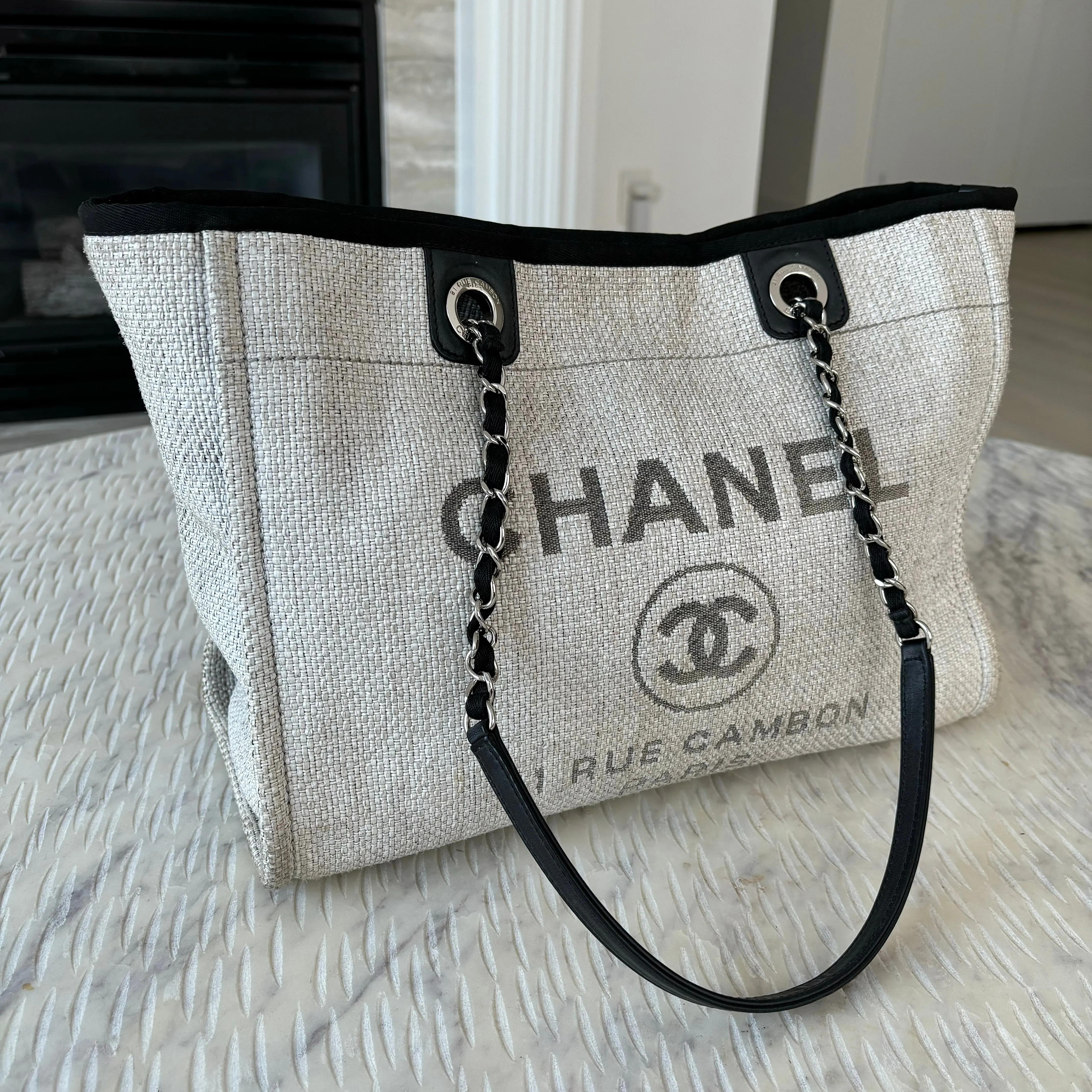 Chanel Deauville Small Grey Black Tote Bag