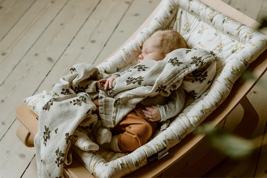 Charlie Crane Levo Baby Rocker in Walnut with Mimosa Cushion