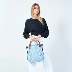 Check denim tote bag wholesale