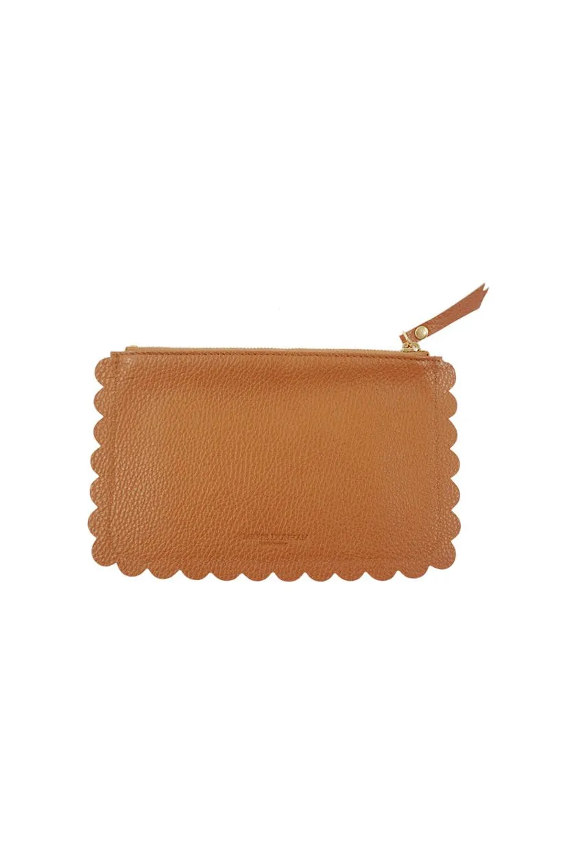 Chestnut Pebble Leather Julia Scallop Pouch