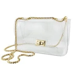 Clear Camera Crossbody Stadium Purse with Gold Hardware