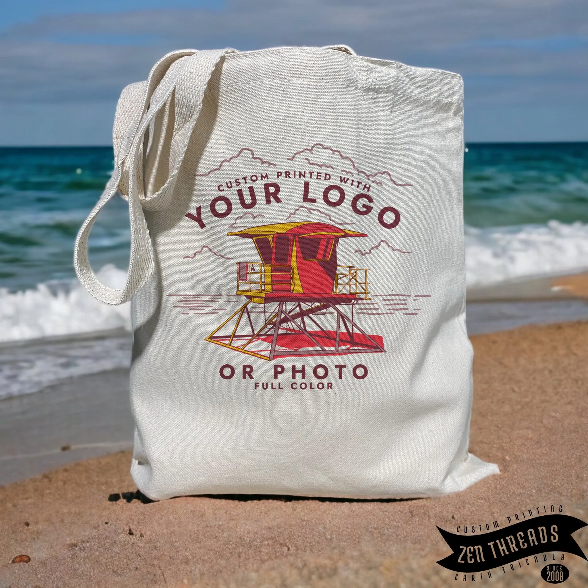 Custom Printed Tote Bags - 12oz Cotton Canvas, Your Logo/Photo/Text, Eco Friendly, Durable