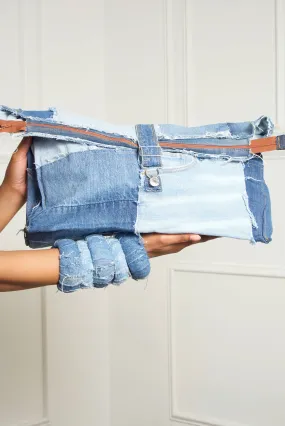 Denim patch work Dungaree hook oversized pouch