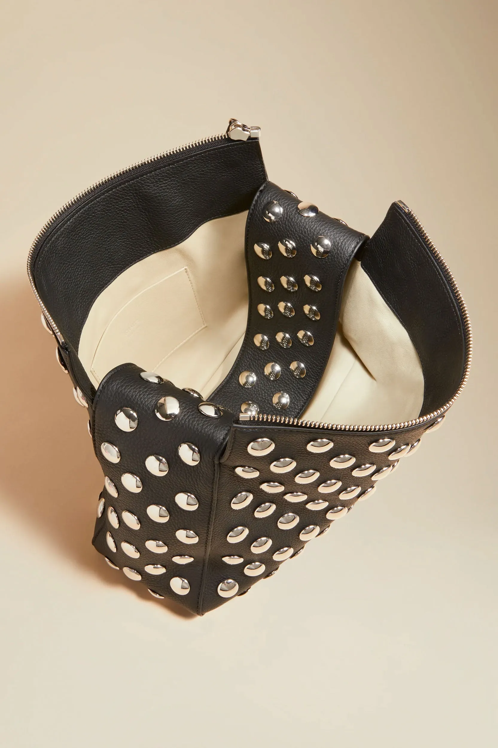 Elena Shoulder Bag with Silver Studs in Black