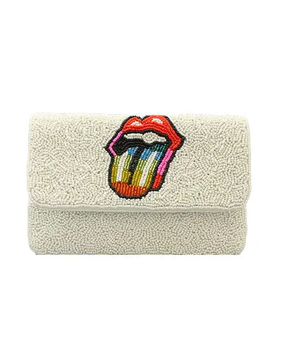 French Kiss Mini Bead Clutch- Black or Ivory/Rainbow