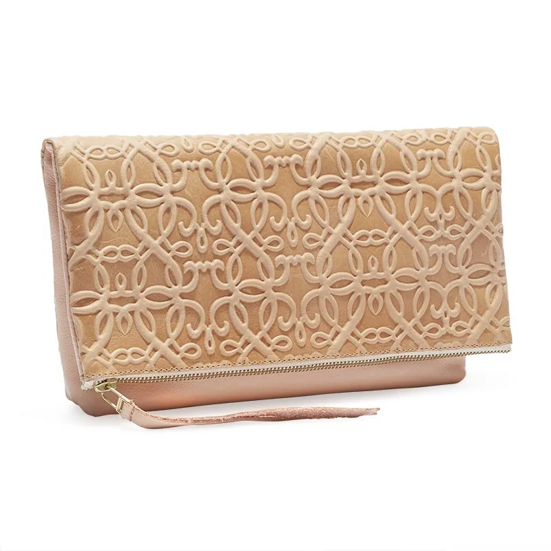 Gabriel Leather Fold Over Clutch, Blush